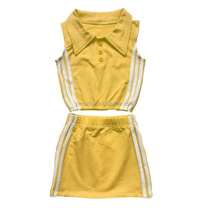 Set di t-shirt con risvolto senza maniche per ragazze Ruidian senza maniche in cotone con strisce laterali e Design gonna a-line per <span class=keywords><strong>abiti</strong></span> da <span class=keywords><strong>bambina</strong></span> - Product Image 2