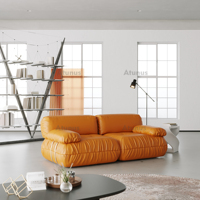 Sofá Modular Seccional de Piel Sintética de Estilo Nórdico Minimalista Atunus, Sofá de Cuero en Forma de U Amarillo para Sala de Estar de Lujo Industrial