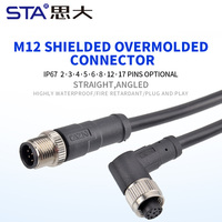 Cable de Señal Blindado con Conector Impermeable M12 de Fábrica, Codificación 2, 3, 4, 5B, 6, 12, 17 Pines, Macho y Hembra, Moldeado en PVC/TPU, 1M, 2M, 5M, 10M