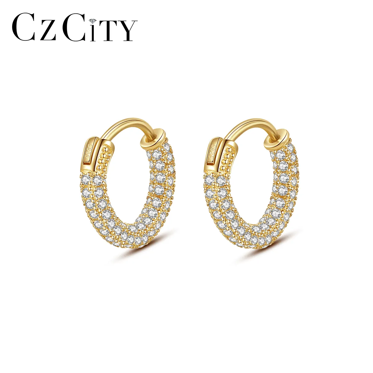 CZCITY Fashion Gold Hoop Cz Huggie Plated Woman Iced Out Trendy Silver Jewellery Wholesale Earring Cuff