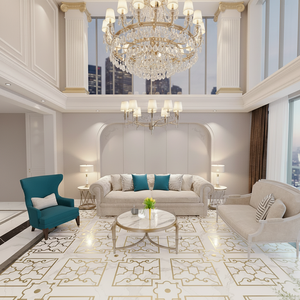 Baldosas Decorativas de Lujo para Piso, Impermeables, Antideslizantes, de Mármol Mediterráneo con Incrustaciones de Latón, Hechas a Mano, para Sala de Estar, Hotel, Escuela - Product Image 1