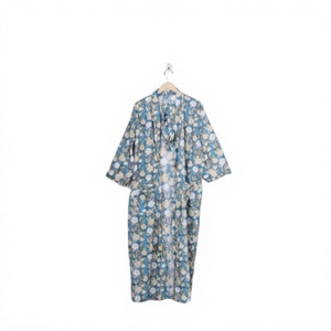 Peignoir Kimono 100% Coton à Imprimé Floral Élégant avec Col en V et Taille Élastique pour Femmes - Cadeau de Noël - Product Image 1