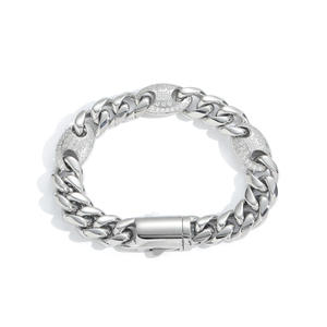 Bracelet <span class=keywords><strong>en</strong></span> acier inoxydable <span class=keywords><strong>de</strong></span> style cubain, bijoux pour hommes, hip-hop, plaqué <span class=keywords><strong>or</strong></span> 18 carats, bracelet cubain épais <span class=keywords><strong>en</strong></span> zircon, nez <span class=keywords><strong>de</strong></span> cochon - Product Image 2