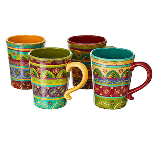 Ensemble de 4 tasses et mugs à café en céramique, colorées et décorées, pour la maison - Product Image 5