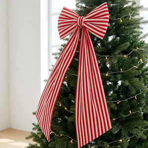 LINGKAI Red White Stripe <b>Large</b> Christmas Bow <b>Ornament</b> Hanging Bow for Shop Window Front Door Xmas Holiday Decor - Product Image 6