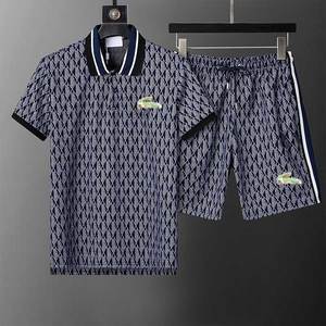 Completo da uomo di lusso con pantaloncini <span class=keywords><strong>polo</strong></span>, in stile casual intrecciato, con motivo a tinta unita, in fibra di bambù, con strass, tuta sportiva ricamata con animali, stile europeo - Product Image 2