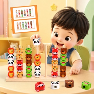 Kit di Abilità Motorie Fini per Bambini, Blocchi Impilabili con Animali e Frutta, Perline da Infilare, Giocattoli STEM da Viaggio, Kit <span class=keywords><strong>Montessori</strong></span> in Legno - Product Image 6