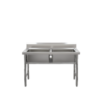 Table d'évier double autoportante en acier inoxydable 304 personnalisée avec roulettes, capacité de charge de 300 kg/m pour cuisine de restaurant commercial
