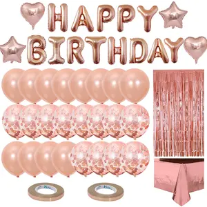 balonlar doğum günü parti setleri Suppliers-31-parça set gül altın parti yağmur ipek masa örtüsü doğum günü balon seti doğum günü partisi dekorasyon