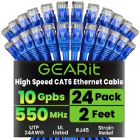 Cable de Conexión Ethernet Cat 6 OEM ODM GEARit, 2 pies, Azul, Paquete de 24 Cables de Conexión Ethernet Cat6 de 2 pies, Alta Velocidad, 24AWG, 10Gbps, RJ45 Sna
