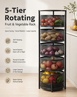 Étagère de rangement rotative à 5 niveaux pour fruits et légumes, organisateur de cuisine avec paniers pivotants, tour de rangement autoportante en métal