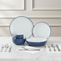 Service de table Guangda Blue Luxury Classic en céramique émaillée, 5 pièces, compatible micro-ondes, lave-vaisselle et résistant à la chaleur