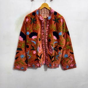 เสื้อแจ็คเก็ตปักลายซูซานีผ้ากำมะหยี่สำหรับผู้หญิง ระบายอากาศได้ดี ลายดอกไม้ งานฝีมือทำมือ เสื้อแจ็คเก็ตผู้หญิง ดีไซน์สวยงาม - Product Image 1