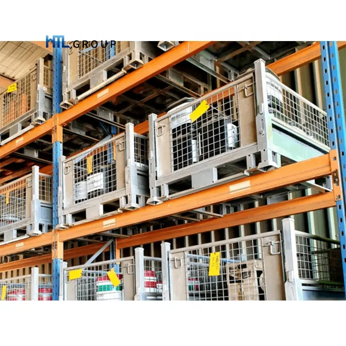 Folding storage warehouse stackable rack-able pallet cage