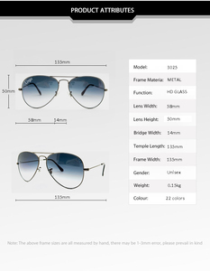 Дизайнерские мужские солнцезащитные очки 3025 Stalinite, знаменитые пользовательские логотипы, золотые солнцезащитные очки UV400, устойчикие к царапинам, Настраиваемые - Product Image 5