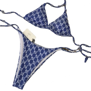 Fabricant professionnel OEM de maillots de bain et de vêtements de plage, ensembles de bikinis 2 pièces à bretelles, décoration à cordon, motifs à pois unis - Product Image 4