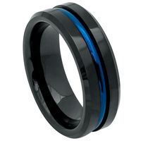 Prix de gros pour hommes 8mm noir bleu plaqué carbure de tungstène bijoux en tungstène de base bagues de mariage pour hommes bagues de mode