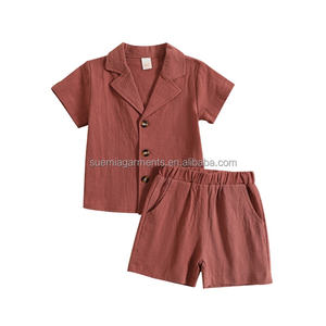 Marque privée Vêtements d'été pour bébés et tout-petits <span class=keywords><strong>en</strong></span> <span class=keywords><strong>lin</strong></span> et coton, ensemble de chemise et <span class=keywords><strong>short</strong></span> pour enfants, filles et garçons, 1 pièce - Product Image 2