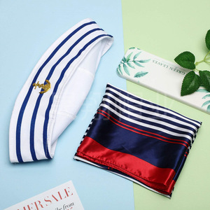 2PC blanco rayas azul yate <span class=keywords><strong>marinero</strong></span> capitán sombrero gorra con bufanda para adulto - Product Image 4