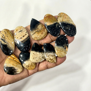 Vente en gros de cabochons en agate dendritique noire naturelle – Pierre précieuse à motif paysager pour la fabrication de bijoux - Product Image 1