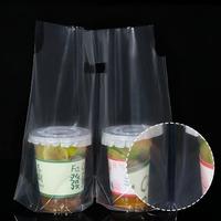 Pochette d'emballage personnalisée en LDPE souple et transparente pour magasin de bubble tea, sac d'emballage simple ou double pour gobelets, jus, café, et contenants alimentaires à emporter