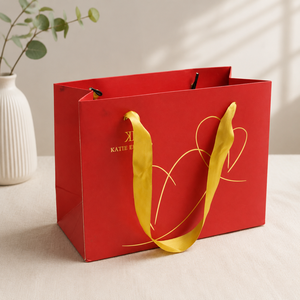 Red <b>Ribbon</b> Handle Paper Gift Bag Luxury Shopping Packaging Bag for Jewelry Watch Boutique <b>Wedding</b> Retail - Product Image 2