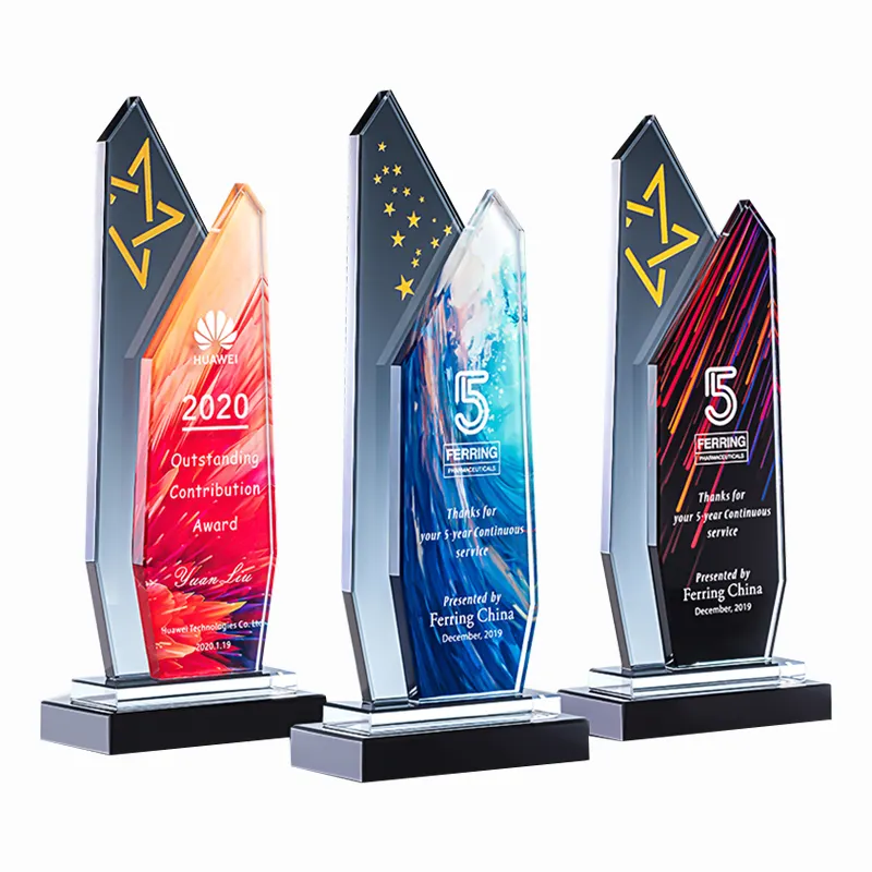 Aangepaste Kleurrijke Kristallen Trofee Blanco Awardplaten Schild Laser Gegraveerde Glazen Kristallen Prijs Trofee Voor Cadeau Sportevenementen Prijs