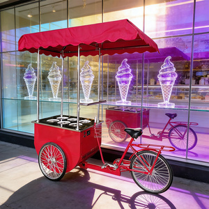 Ice Cream <b>Towable</b> Push Vending Cart with Freezer Cargo Bike Umbrella Design for Fast Food Outdoor Use - Product Image 3