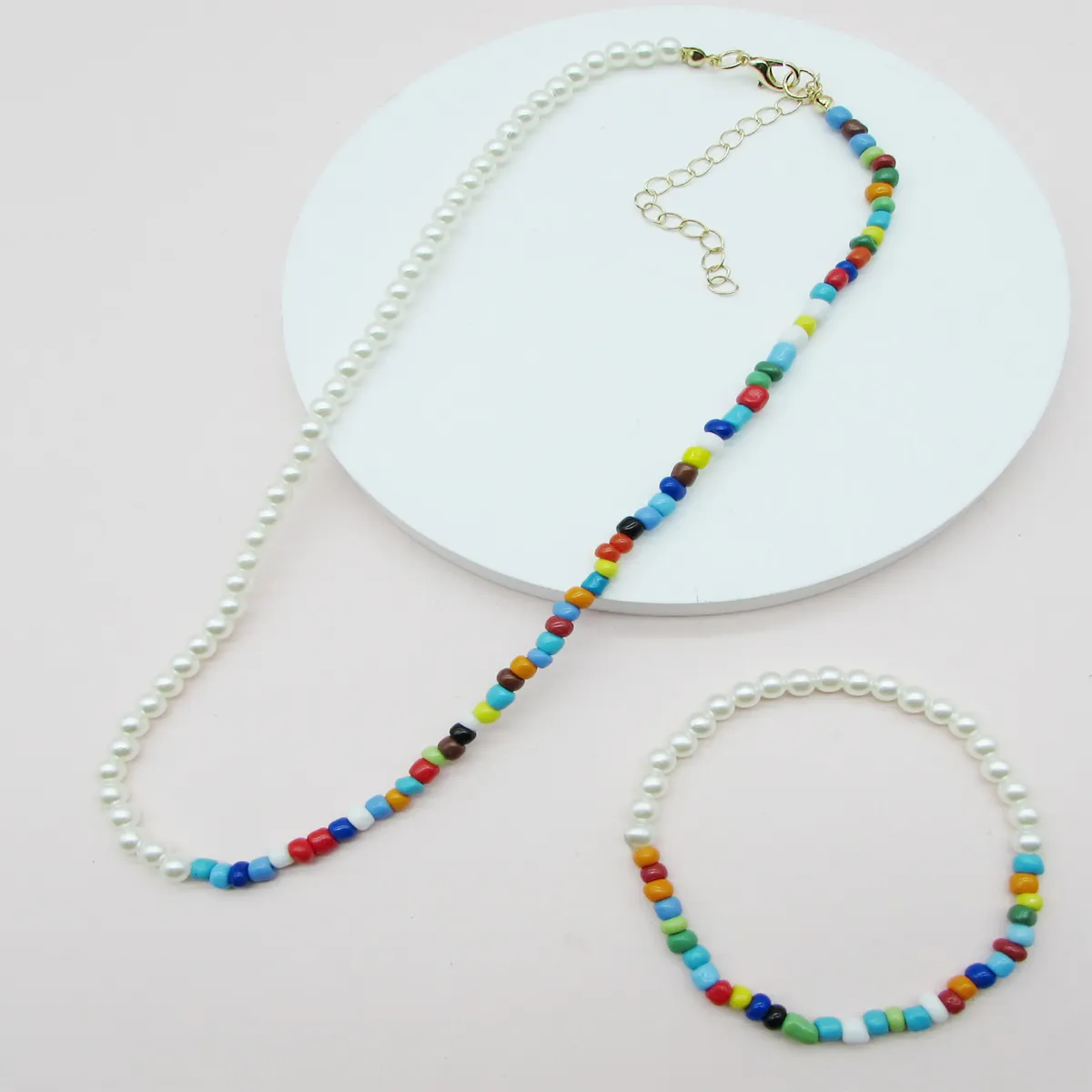 Custom Bohemian Rainbow Seed Bead Piece Pearl Beaded Bracelets Necklaces Sets