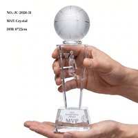 Trophée de basket-ball personnalisé en cristal K9, design gravé au laser 3D, boule givrée, prix MVP de la ligue sportive