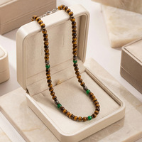 Collier ras du cou bohème vintage hawaïen pour homme, en pierres naturelles œil de tigre et turquoise, perles, style surf estival, avec coquille de noix de coco