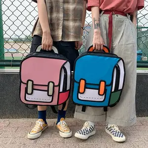 Рюкзак с логотипом на заказ, 2D, в стиле «от руки», милый дизайн, жесткий холщовый рюкзак для студентов, детский рюкзак с картонным узором, сумка для отдыха 2 размера