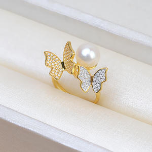 Anillos de Plata S925 Hechos a Mano con Dos Mariposas Abiertas, Soporte para Joyas de Perlas de 9-10 mm, Accesorio DIY 171 - Product Image 3