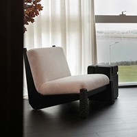 Chaise longue minimaliste moderne du milieu du siècle en bois courbé, structure en bois de frêne, écologique, durable, rembourrée en lin, pour la maison ou le bureau