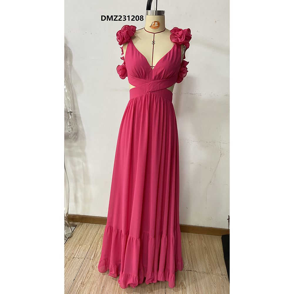 chinese dress ladies A-Line Prom Dress Lace-Up Sleeveless V Neck Black Satin Pleats Beaded, Pocket main image 0