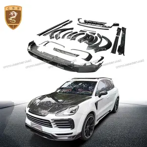 Upgrade MSY Style Dry Carbon Fiber Front Lip Rear Diffuser Side Skirts Door Panel Wide Body Kit For Porsche Cayenne 9Y0 Bodykit