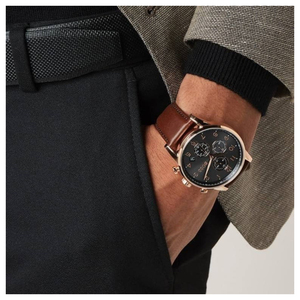 Montre chronographe à quartz pour homme BOSS avec bracelet en cuir marron - 1513496 - Product Image 3