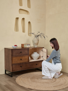 Commode américaine en bois massif, style moderne et luxueux, ancienne armoire de rangement pour salon, grande capacité, 4 tiroirs, pour la maison - Product Image 4
