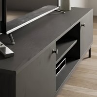 Meuble TV moderne de style Mid-Century en bois massif réglable avec table basse flottante intégrée pour salon – Taille et couleur personnalisables
