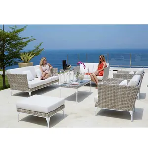 Modern Outdoor Wicker Furniture Hotel 5 Star Rattan Cane Combination 7 Seaters Sectional Sofa