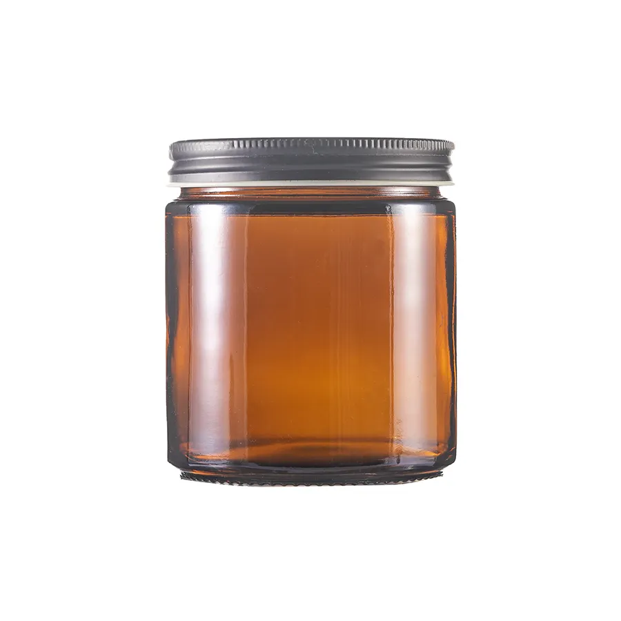 Op Maat Beschikbaar 2Oz 4Oz 8Oz 16Oz Amber Met Rechte Zijden Voedselcontainer Glazen Pot Match Plastic Metalen Schroefdeksel