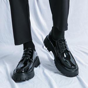 Nuove <span class=keywords><strong>scarpe</strong></span> da uomo con suola spessa a testa grossa in pelle laccata con tacco alto e Casual <span class=keywords><strong>scarpe</strong></span> Lefu - Product Image 4