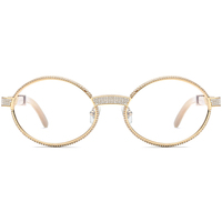 Lunettes Borregls en corne de buffle pour hommes, nouvelle marque de créateur, montures de luxe rondes avec 720 diamants, pour femmes 17550179