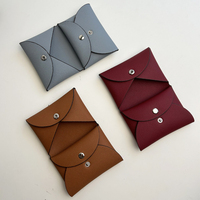 Dompet Kartu Kulit Vegan Lembut Mewah dengan Kancing Kustom, Tempat Kartu Identitas, Kantong untuk Wanita, Dompet Lipat Dua untuk Uang Tunai dan Koin, Tempat Kartu