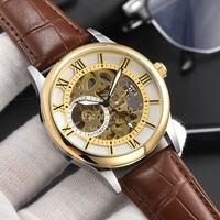 Montre mécanique pour homme LONGLUX avec chiffres romains, étanche, bracelet en cuir, élégante et professionnelle