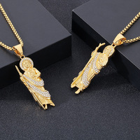 Pendentif religieux Saint Jude en acier inoxydable de haute qualité avec diamant, style hip-hop, bijoux de mode