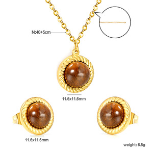 Conjunto de Collar y Pendientes de Piedra Ojo de Tigre, Cadena Trenzada Redonda, Engaste de Aleación de Zinc, Joyería de Moda - Product Image 4