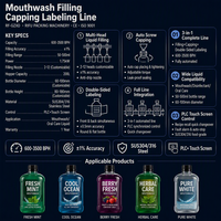 Ligne de production automatique de remplissage, bouchage et étiquetage de liquide de rinçage buccal 500ml-1L 600-3000 BPH