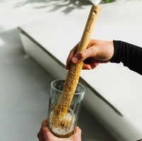 Brosse de nettoyage écologique personnalisée avec logo, en bambou et fibre de coco, à long manche, pour bouteilles de sport, verres et tasses
