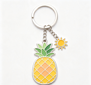 Llavero de Metal Personalizado con Diseño de Piña y Sol, Anillo para Llaves de Aleación de Zinc Esmaltado, Ligero, Regalo Promocional, Souvenir - Product Image 2